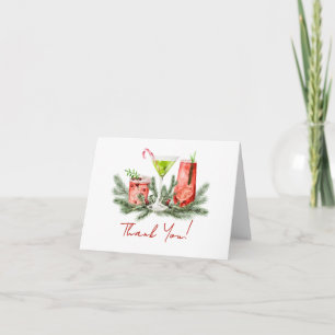 Christmas Cocktails Watercolor Festive Drinks Thank You Card