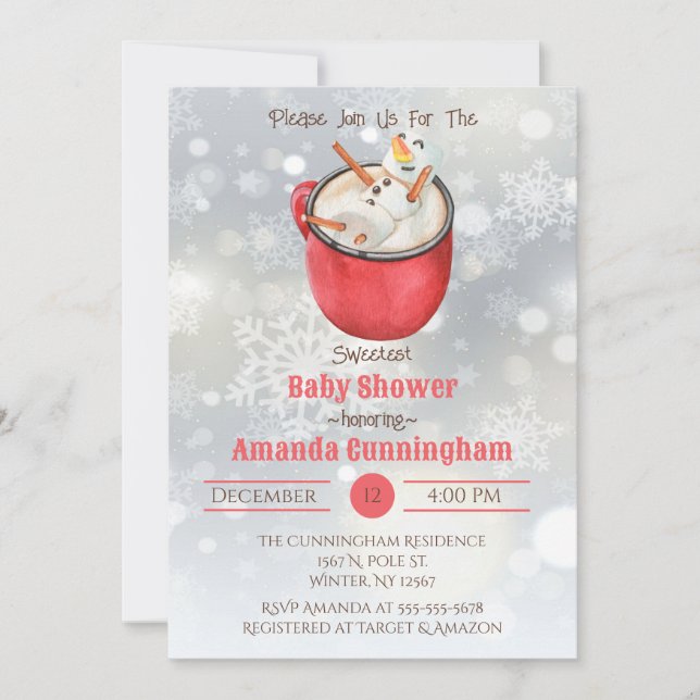 Christmas Cocoa and Snowman Baby Shower Invitation (Front)