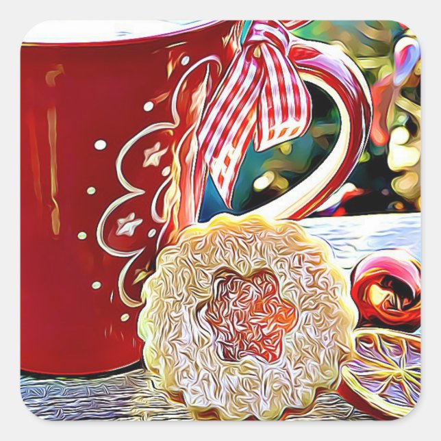 Christmas Cocoa and Sugar Cookie Holiday Square Sticker (Front)