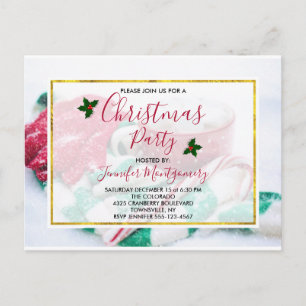 Christmas Cocoa Candy Cane Party Invite Postcard