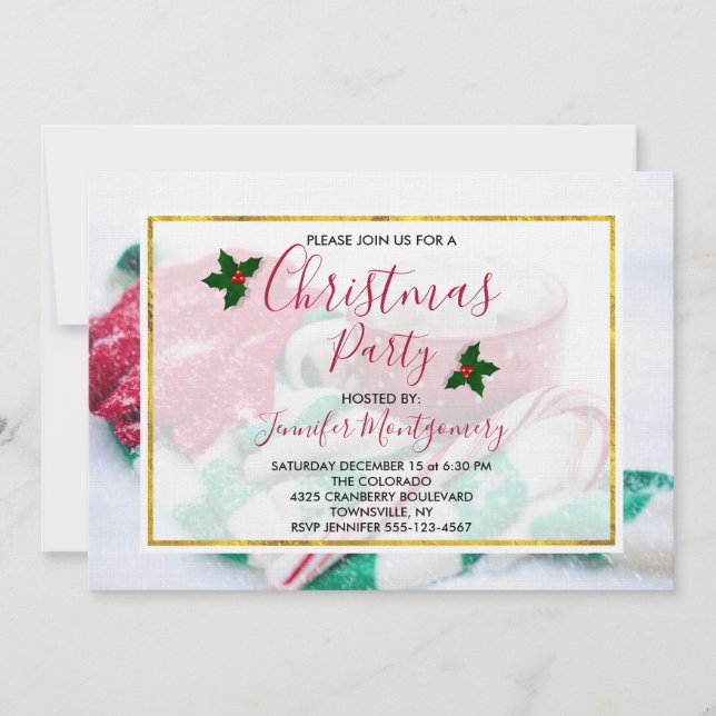 Christmas Cocoa Candy Cane Scarf & Mitts Party Invitation (Front)