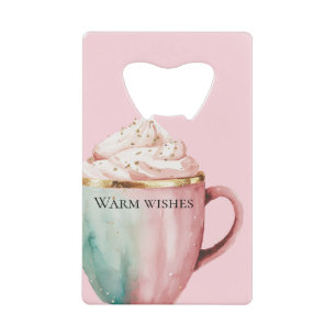 Christmas Cocoa Gold Blush Pink Mint Warm Wishes Credit Card Bottle Opener