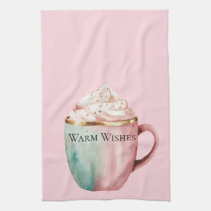 Christmas Cocoa Gold Blush Pink Mint Warm Wishes Kitchen Towel