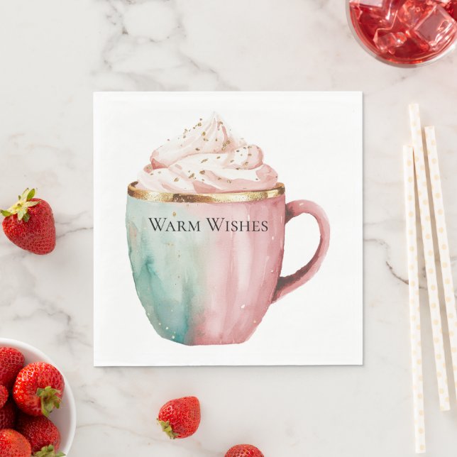 Christmas Cocoa Gold Pink Mint Warm Wishes Napkin (Insitu)