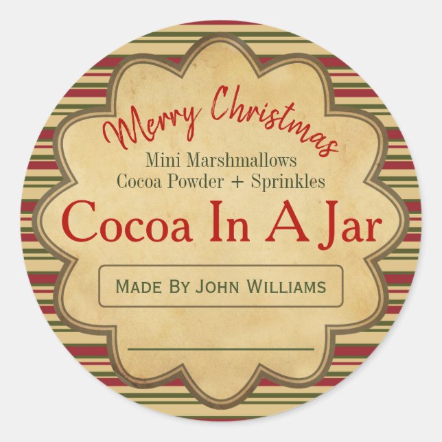 Christmas Cocoa Hot Chocolate In A Jar Ideas Classic Round Sticker (Front)