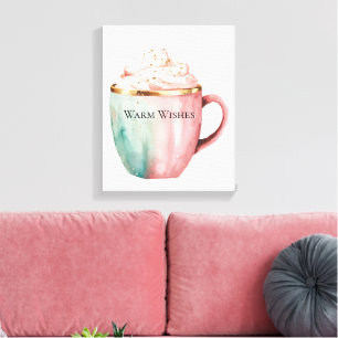 Christmas Cocoa Pink Mint Warm Wishes Canvas Print