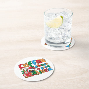 Christmas Coffee Cup With Festive Sayings Round Paper Coaster