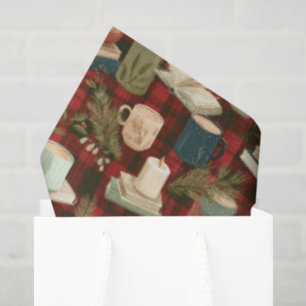 Christmas Coffee Cups Books Candles Rad Plaid  Tissue Paper