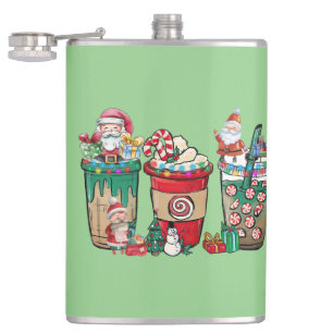 Christmas Coffee Latte Cozy Winter Santa Xmas Coff Hip Flask