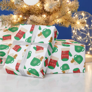 Christmas Coffee Latte & Gingerbread Festive Glove Wrapping Paper