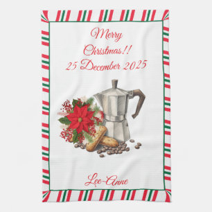 Christmas Coffee Lover Artwork with Biscotti  Kitchen Towel