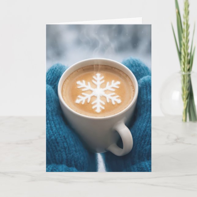 Christmas Coffee With Mittens and Snowflake Card (Front)