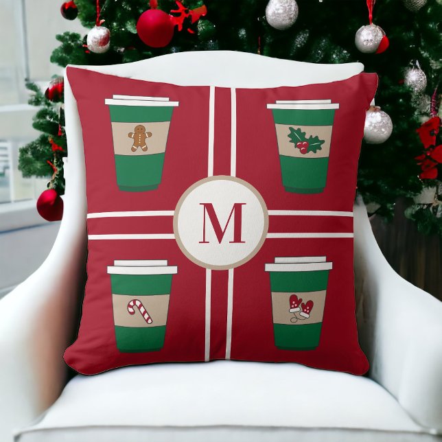 Christmas Coffees Monogram Throw Pillow (Creator Uploaded)