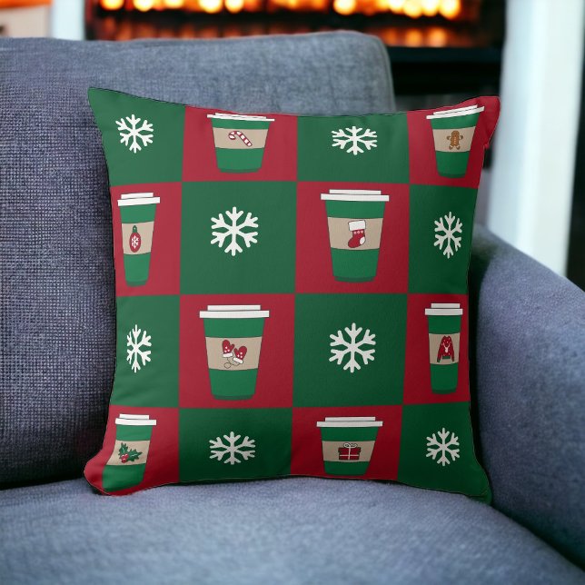 Christmas Coffees Snowflakes Holiday Themed  Throw Pillow (Creator Uploaded)