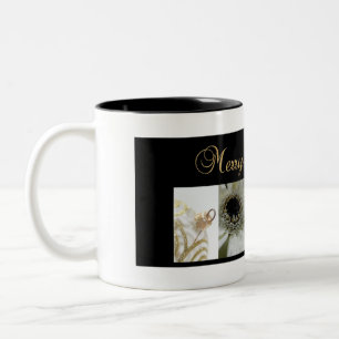 Christmas Collage Black, White and Gold Two-Tone Coffee Mug
