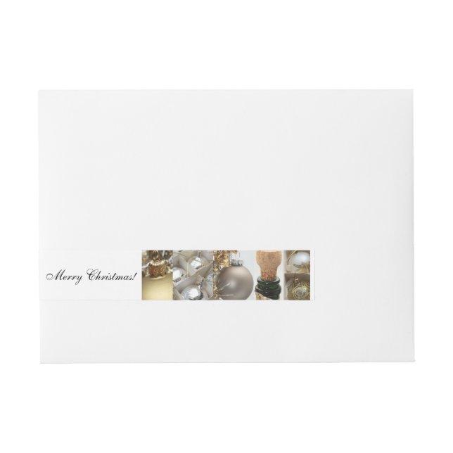 Christmas Collage Black, White and Gold Wraparound Address Label (Front)