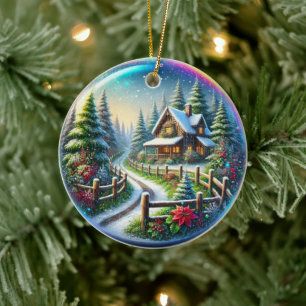 Christmas Collage Ceramic Ornament