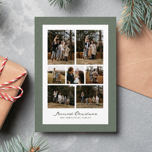 Christmas collage green frame simple seven photo holiday card