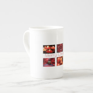 Christmas Collage in Red Bone China Mug