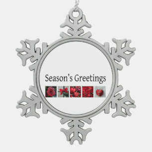 Christmas Collage in Red Snowflake Pewter Christmas Ornament
