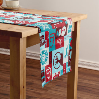 Christmas Collage (Red/Blue) Short Table Runner