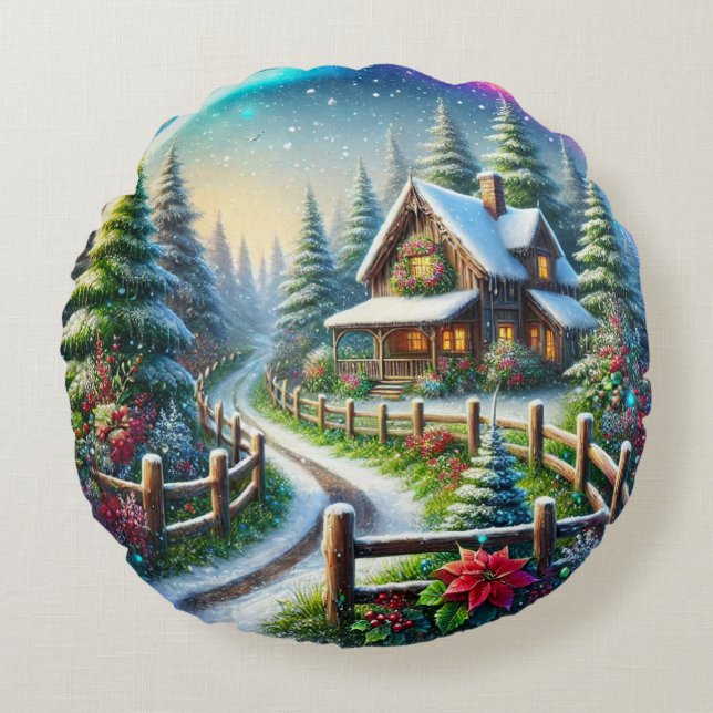 Christmas Collage Round Pillow (Front)