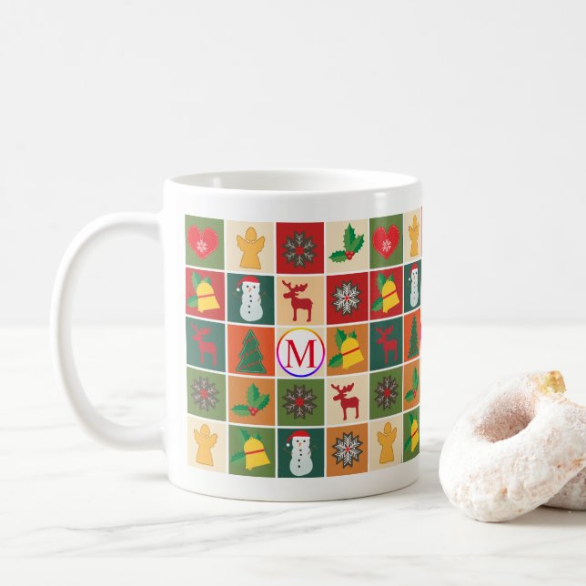 Christmas Collage with Monogram Coffee Mug (With Donut)