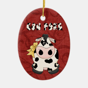Christmas Collection Country CowPoke Cow Ceramic Ornament
