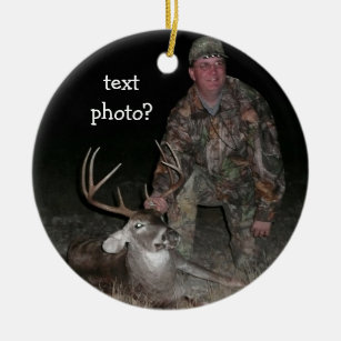 Christmas Collection Deer Hunter Add Photo Ceramic Ornament