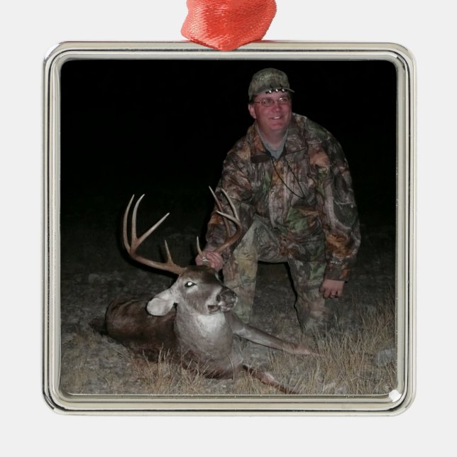 Christmas Collection Deer Hunter's Add Photo Metal Ornament (Front)
