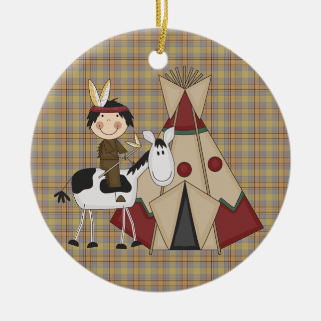 Christmas Collection Native American Indian Horse Ceramic Ornament (Front)