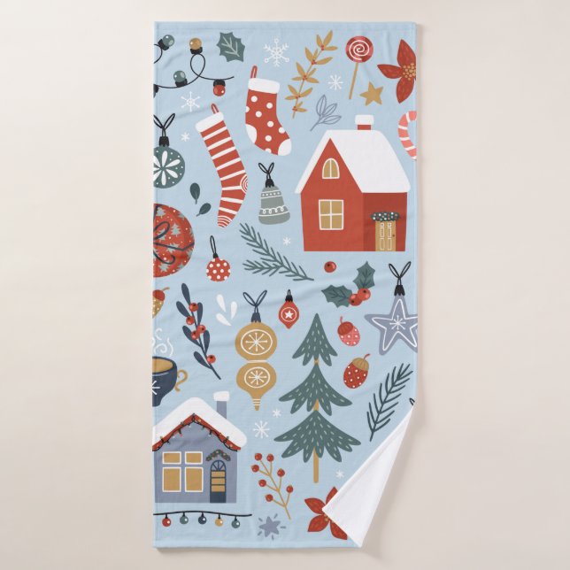 Christmas collection of decorative winter elements bath towel (Bath Towel)