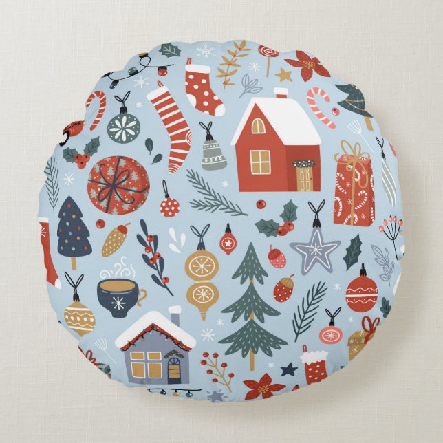 Christmas collection of decorative winter elements round pillow (Front)
