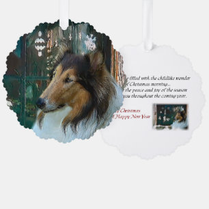 Christmas Collie at Window Ornament Card