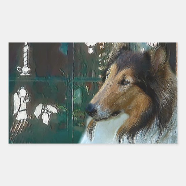Christmas Collie at Window Sticker (Front)