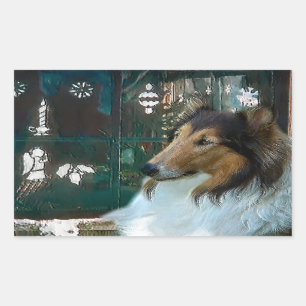 Christmas Collie at Window Sticker