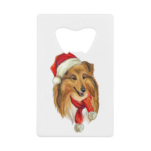 Christmas Collie dog Credit Card Bottle Opener