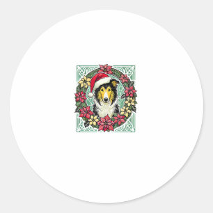 Christmas Collie Dog Illustration Yule Collies 3 Classic Round Sticker