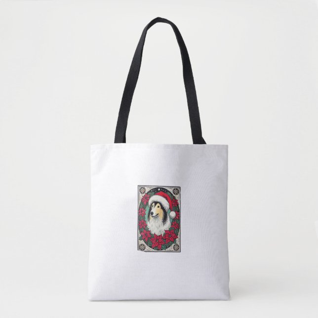 Christmas Collie Dog Illustration Yule Collies 4 Tote Bag (Front)