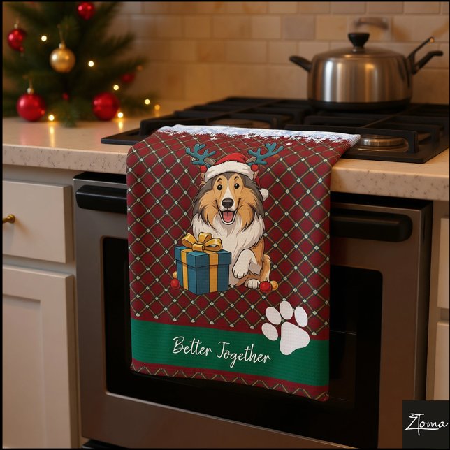 Christmas Collie Dog Reindeer Gift Graphic Kitchen Towel (Creator Uploaded)