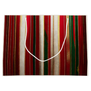 Christmas Color Stripes Red Green White Gold Large Gift Bag