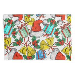 Christmas Colorful Gifts Red Santa Hats Holidays Pillowcase