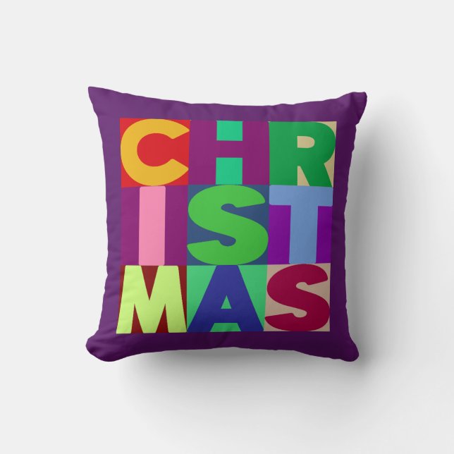 Christmas Colorful Letters Square Throw Pillow (Front)