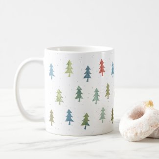 Christmas Colorful Pine Tree Watercolor Pattern Coffee Mug