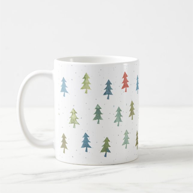 Christmas Colorful Pine Tree Watercolor Pattern Coffee Mug (Left)