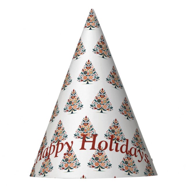 Christmas Colorful Tree Scandinavia Folk Art Party Hat (Front)