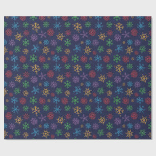 Christmas Colour Snowflakes Themed Packaging Black Wrapping Paper