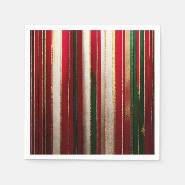 Christmas Colour Stripes Red Green White Gold Napkin (Front)