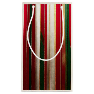 Christmas Colour Stripes Red Green White Gold Small Gift Bag