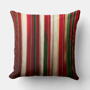 Christmas Colour Stripes Red Green White Gold Throw Pillow